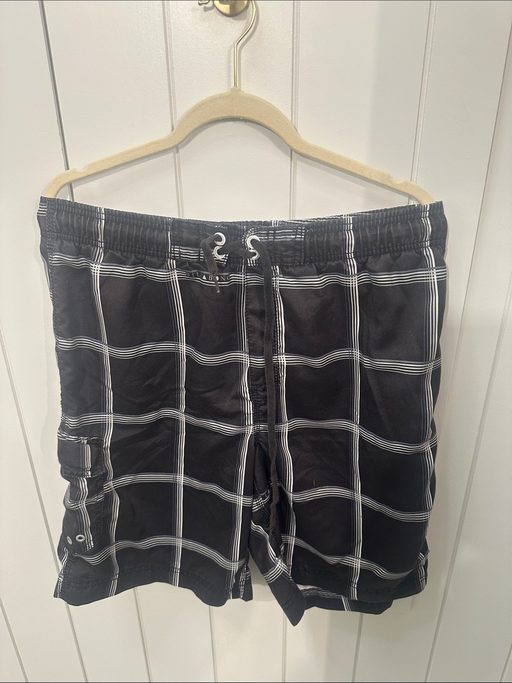 Billabong Black Swim Board Shorts with White Windowpane